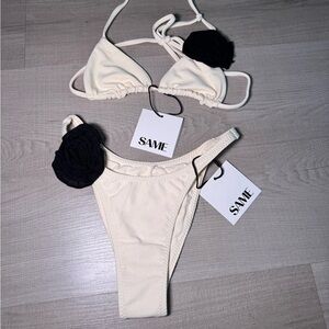 SAME Cream Triangle Bikini top and bottom with Rosette Accents